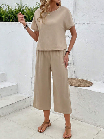 EMERY ROSE 2pcs/Set Women Batwing Sleeve Top And Pants Summer Outfit