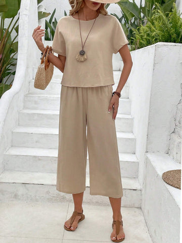 EMERY ROSE 2pcs/Set Women Batwing Sleeve Top And Pants Summer Outfit