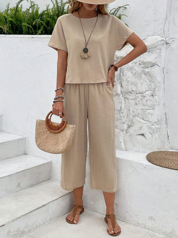 EMERY ROSE 2pcs/Set Women Batwing Sleeve Top And Pants Summer Outfit