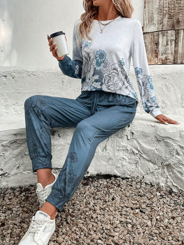 EMERY ROSE 2pcs Women Casual T-Shirt And Ankle Length Pants Set