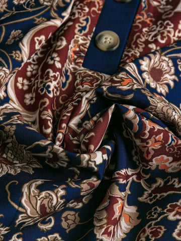 EMERY ROSE Abstract Pattern Country Style V-Neck Casual Women's Shirt