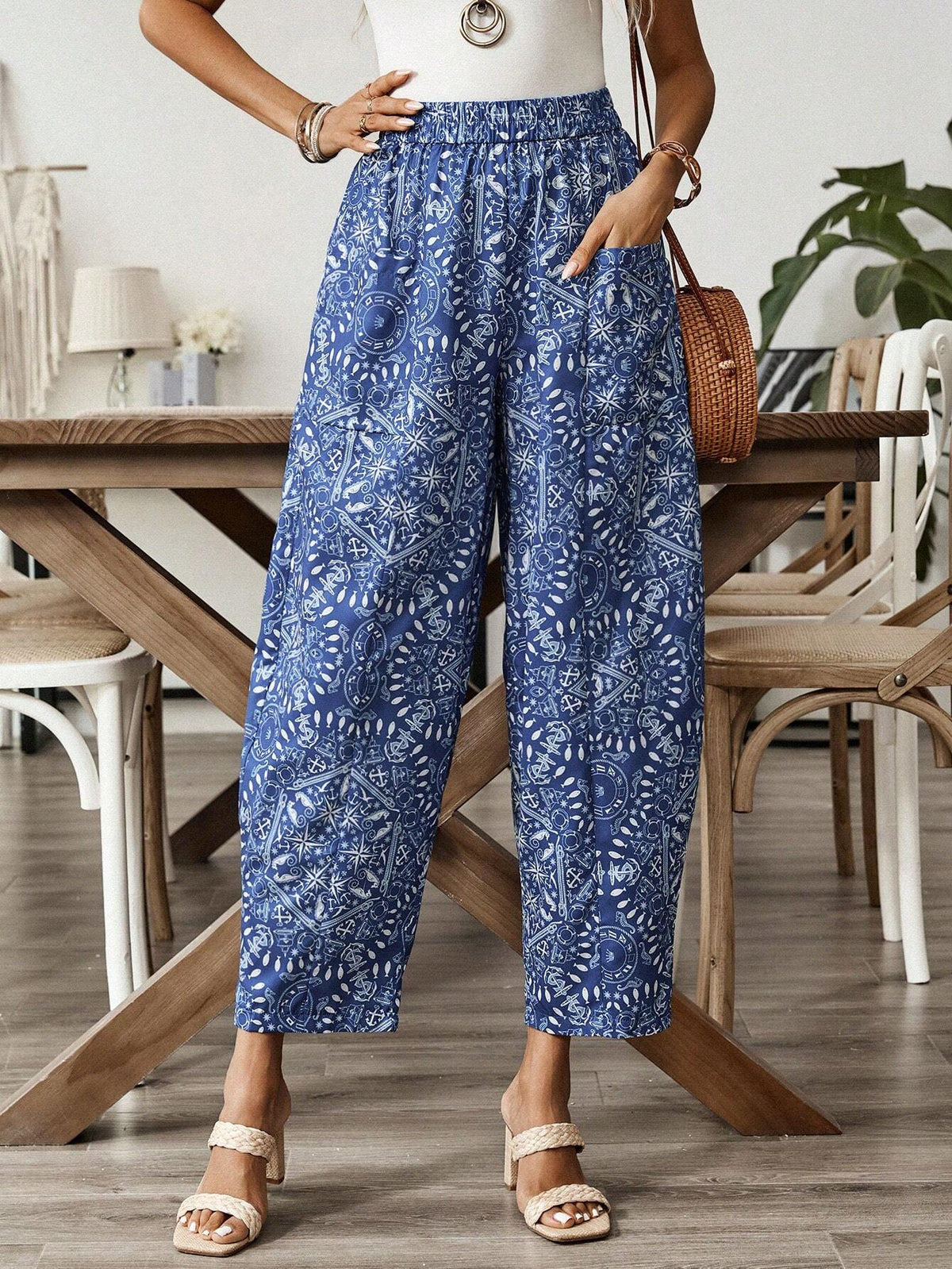 EMERY ROSE Abstract Print Pocketed Women's Casual Summer Long Pants