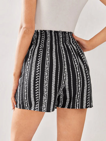 EMERY ROSE Allover Print Shirred Frill Trim Shorts