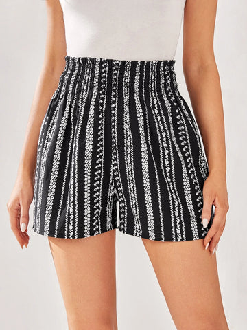 EMERY ROSE Allover Print Shirred Frill Trim Shorts