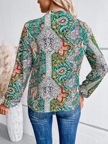 EMERY ROSE Autumn Casual Paisley Print Notched Collar Shirt