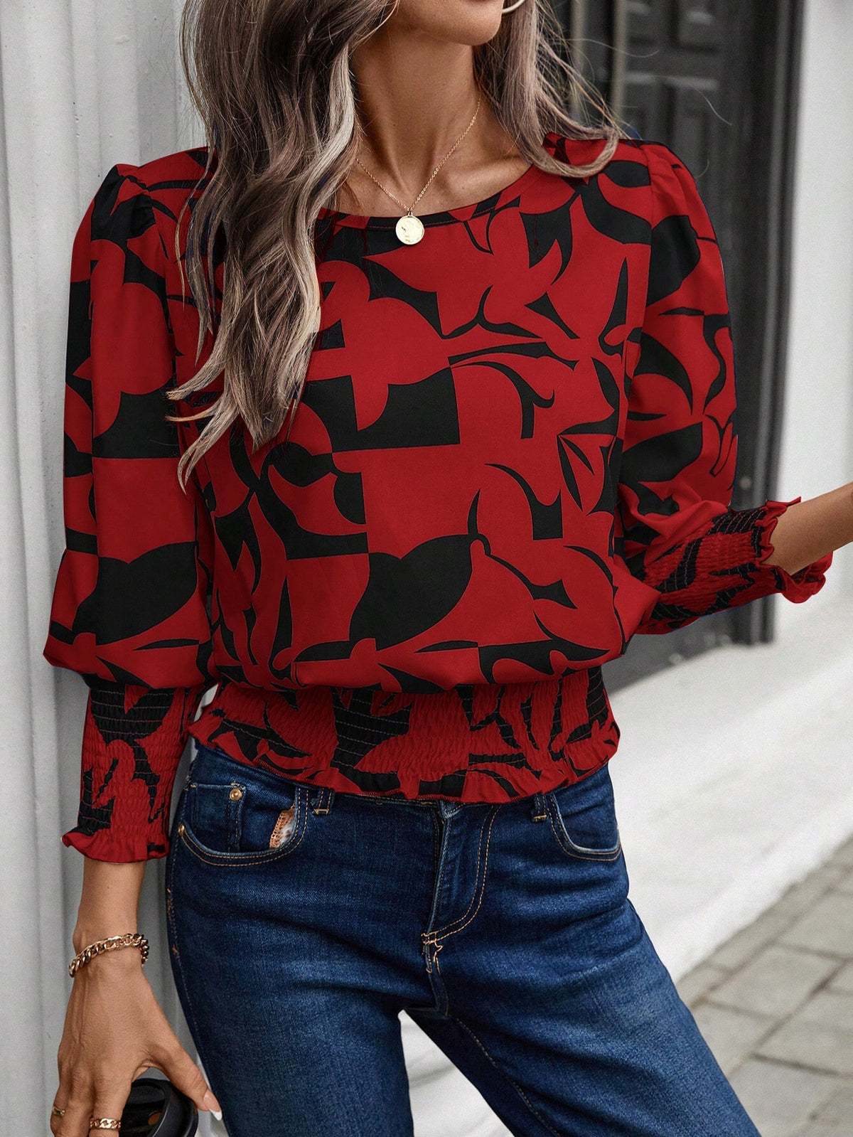 EMERY ROSE Autumn Silhouette Print Button-Down Women Shirt