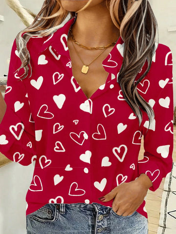 EMERY ROSE Casual Heart Graphic Loose Open Front Blouse For Women, Summer