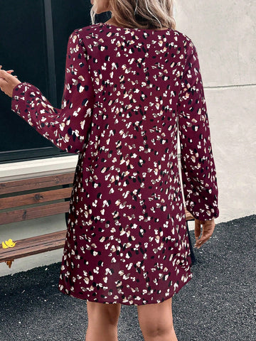 EMERY ROSE Casual Leopard Print Lantern Sleeve Dress