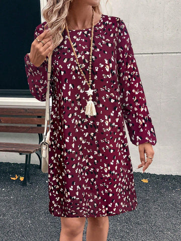 EMERY ROSE Casual Leopard Print Lantern Sleeve Dress