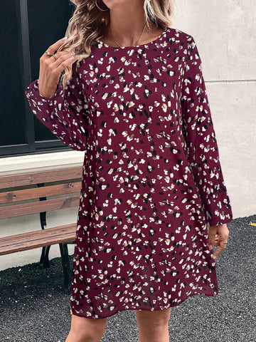 EMERY ROSE Casual Leopard Print Lantern Sleeve Dress