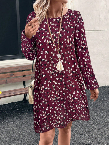 EMERY ROSE Casual Leopard Print Lantern Sleeve Dress