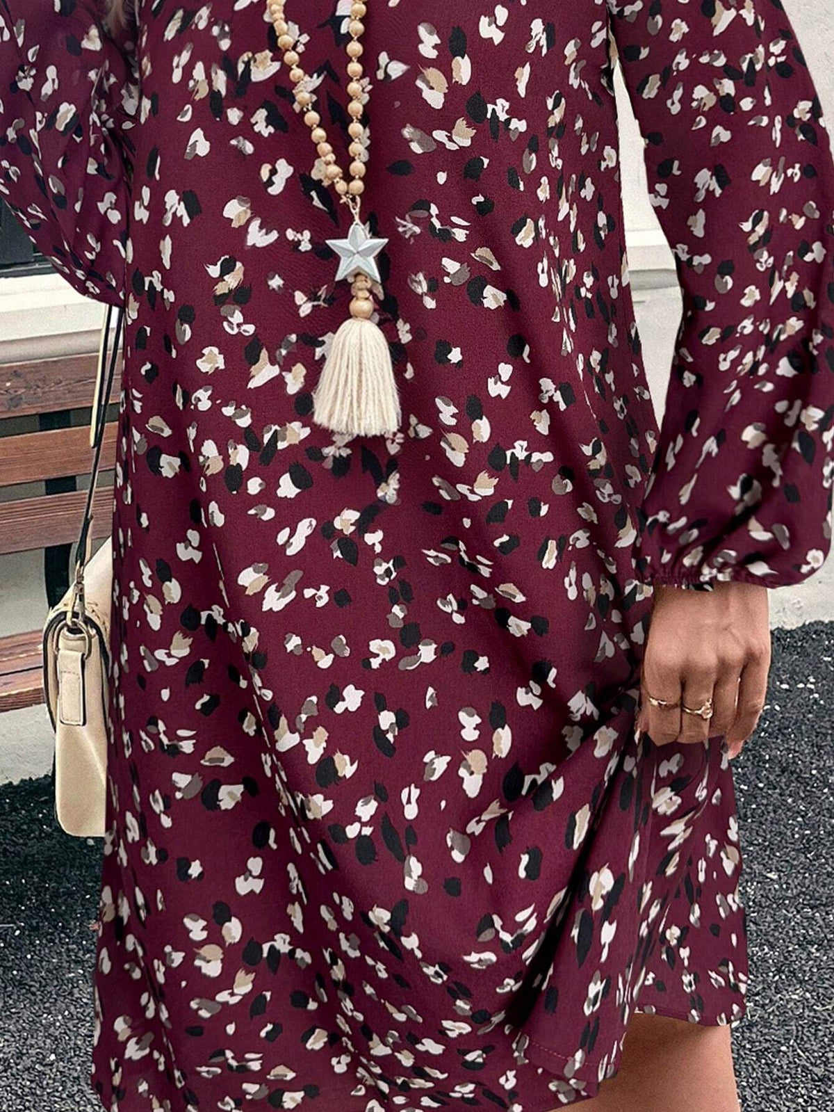 EMERY ROSE Casual Leopard Print Lantern Sleeve Dress