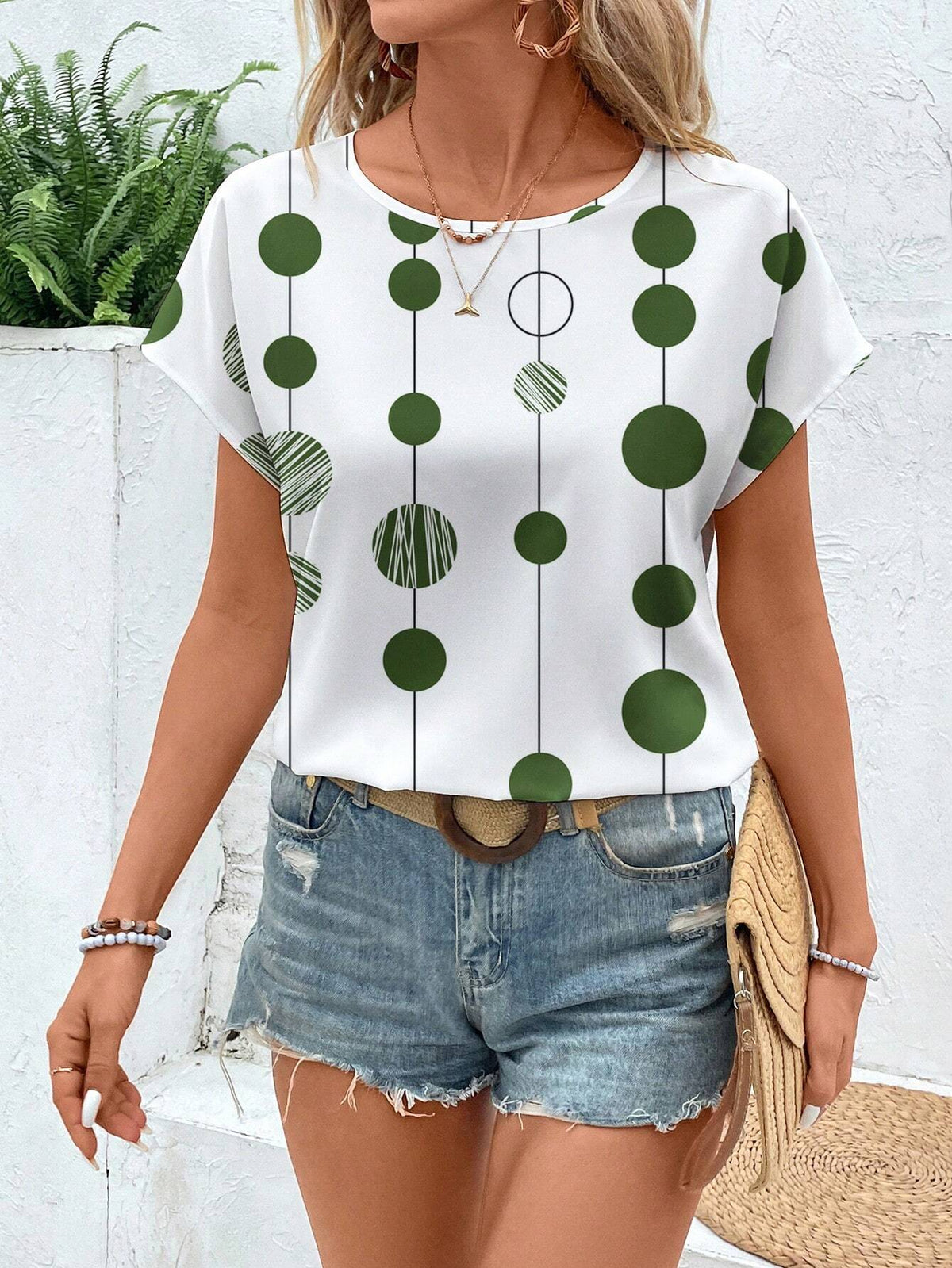 EMERY ROSE Casual Minimalist All-Over Print Long Sleeve Women's Shirt, Suitable For Summer