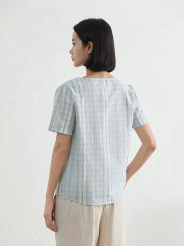 EMERY ROSE Casual Minimalist Loose V-Neck Three-Quarter Sleeve Women's Shirt