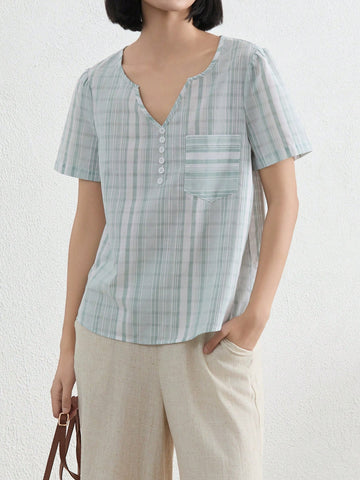 EMERY ROSE Casual Minimalist Loose V-Neck Three-Quarter Sleeve Women's Shirt