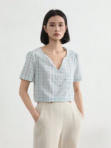EMERY ROSE Casual Minimalist Loose V-Neck Three-Quarter Sleeve Women's Shirt