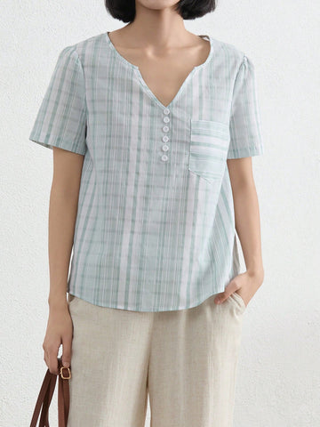 EMERY ROSE Casual Minimalist Loose V-Neck Three-Quarter Sleeve Women's Shirt