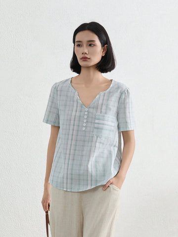 EMERY ROSE Casual Minimalist Loose V-Neck Three-Quarter Sleeve Women's Shirt
