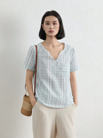 EMERY ROSE Casual Minimalist Loose V-Neck Three-Quarter Sleeve Women's Shirt