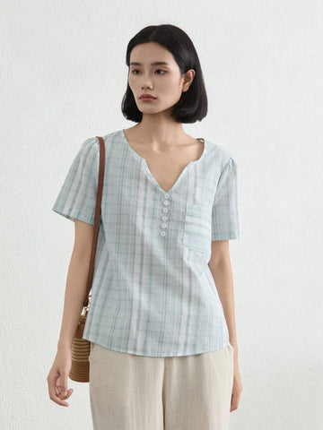 EMERY ROSE Casual Minimalist Loose V-Neck Three-Quarter Sleeve Women's Shirt