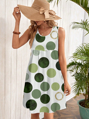 EMERY ROSE Casual Minimalist Round Neck Sleeveless Loose Fit Mini Dress For Women, Suitable For Summer