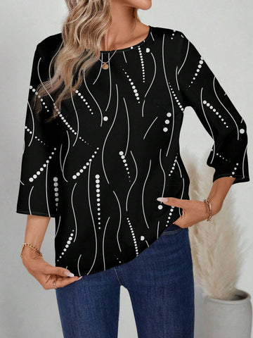 EMERY ROSE Casual Simple Striped Pattern Loose Crew Neck Ladies Blouse Suitable For Summer