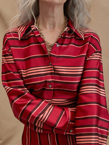 EMERY ROSE Casual Women's Striped Color Block Long Sleeve Shirt