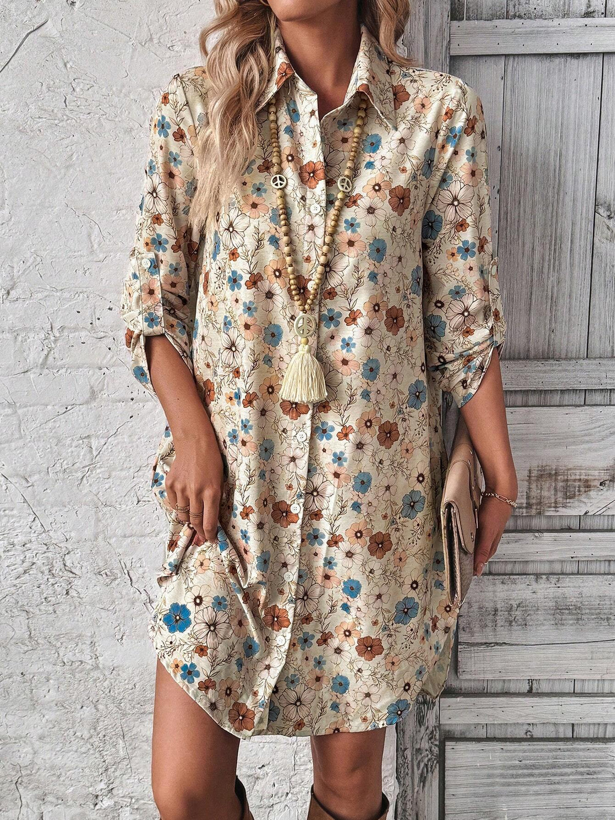 EMERY ROSE Country Flowers Versatile Winter Women Clothes Thanksgiving Women Outfit Winter Outfits Christmas Women Clothes Long Sleeve Dress Women Clothes Holiday Dress Women's Short Dress