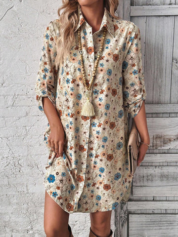 EMERY ROSE Country Flowers Versatile Winter Women Clothes Thanksgiving Women Outfit Winter Outfits Christmas Women Clothes Long Sleeve Dress Women Clothes Holiday Dress Women's Short Dress