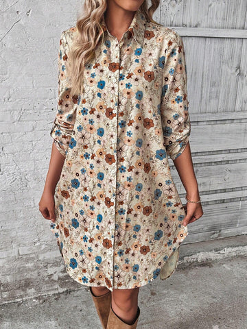 EMERY ROSE Country Flowers Versatile Winter Women Clothes Thanksgiving Women Outfit Winter Outfits Christmas Women Clothes Long Sleeve Dress Women Clothes Holiday Dress Women's Short Dress