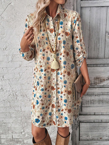 EMERY ROSE Country Flowers Versatile Winter Women Clothes Thanksgiving Women Outfit Winter Outfits Christmas Women Clothes Long Sleeve Dress Women Clothes Holiday Dress Women's Short Dress