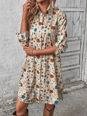 EMERY ROSE Country Flowers Versatile Winter Women Clothes Thanksgiving Women Outfit Winter Outfits Christmas Women Clothes Long Sleeve Dress Women Clothes Holiday Dress Women's Short Dress