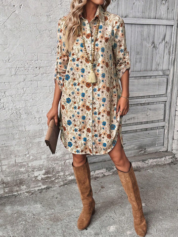 EMERY ROSE Country Flowers Versatile Winter Women Clothes Thanksgiving Women Outfit Winter Outfits Christmas Women Clothes Long Sleeve Dress Women Clothes Holiday Dress Women's Short Dress