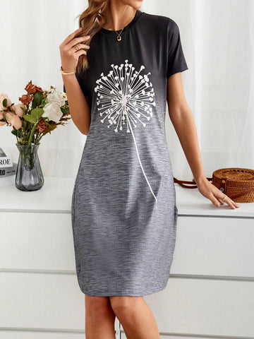 EMERY ROSE Dandelion Pattern Ombre Knitted Dress