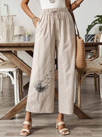 EMERY ROSE Dandelion Print Women's Casual Pocketed Summer Long Pants