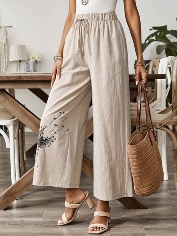 EMERY ROSE Dandelion Print Women's Casual Pocketed Summer Long Pants