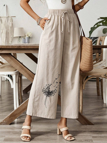 EMERY ROSE Dandelion Print Women's Casual Pocketed Summer Long Pants
