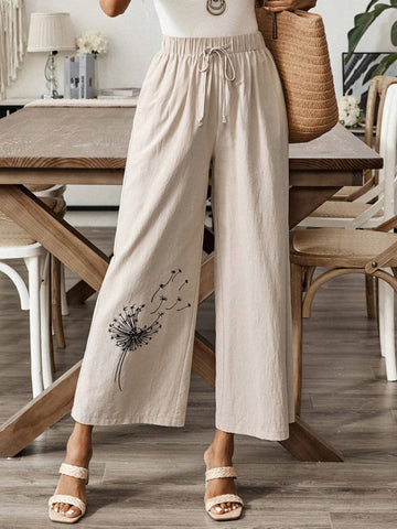 EMERY ROSE Dandelion Print Women's Casual Pocketed Summer Long Pants