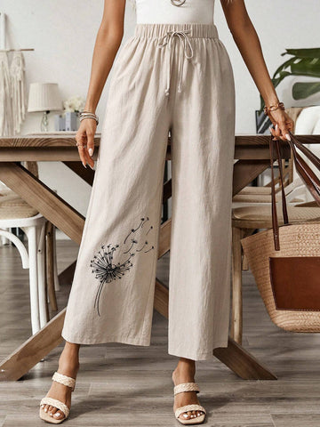 EMERY ROSE Dandelion Print Women's Casual Pocketed Summer Long Pants