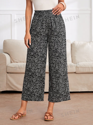 EMERY ROSE Ditsy Floral Print Wide Leg Pants