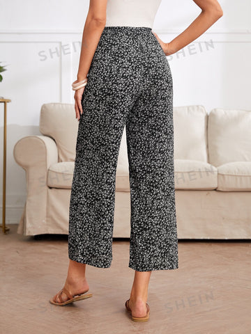 EMERY ROSE Ditsy Floral Print Wide Leg Pants