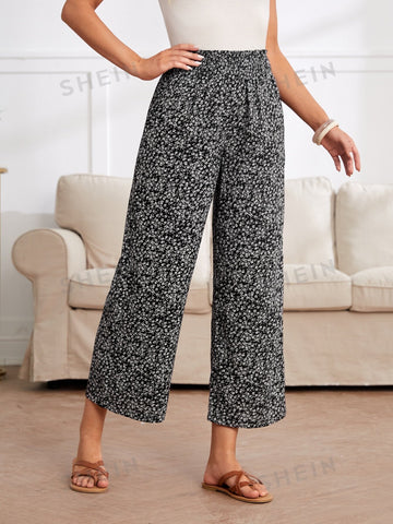 EMERY ROSE Ditsy Floral Print Wide Leg Pants