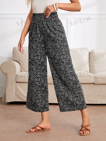 EMERY ROSE Ditsy Floral Print Wide Leg Pants