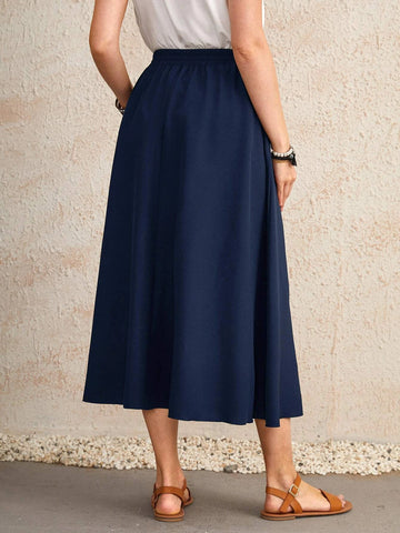 EMERY ROSE Drawstring Waisted Solid Flared Skirt