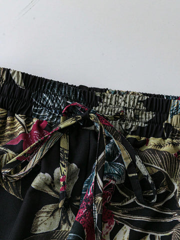EMERY ROSE Elastic Waist Printed Casual Elegant Loose Wide Leg Pants For Women