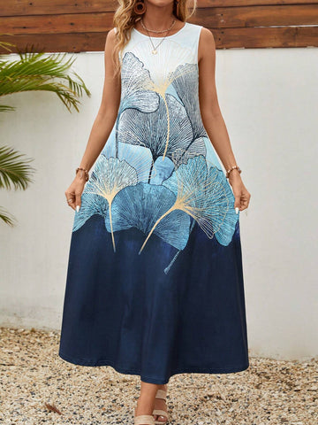 Fashionable Women's Loose Fit Ombre Printed Sleeveless Dress