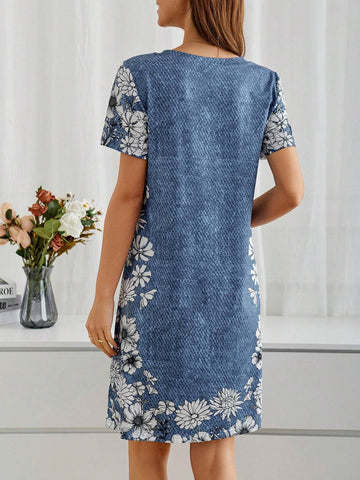EMERY ROSE Floral Denim Print Dress