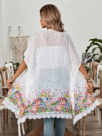 EMERY ROSE Floral Lace Patchwork Casual Fit Women's Casual Summer Top For Holidays