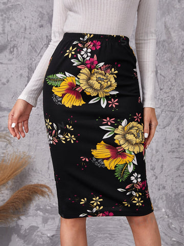 EMERY ROSE Floral Print Pencil Skirt