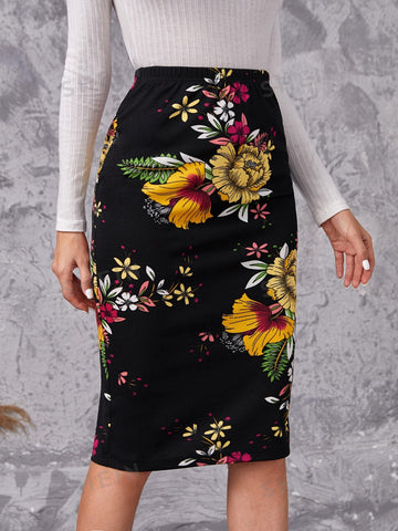 EMERY ROSE Floral Print Pencil Skirt